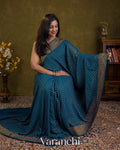 Peacock Blue Pure Khaddi Georgette Silk Saree