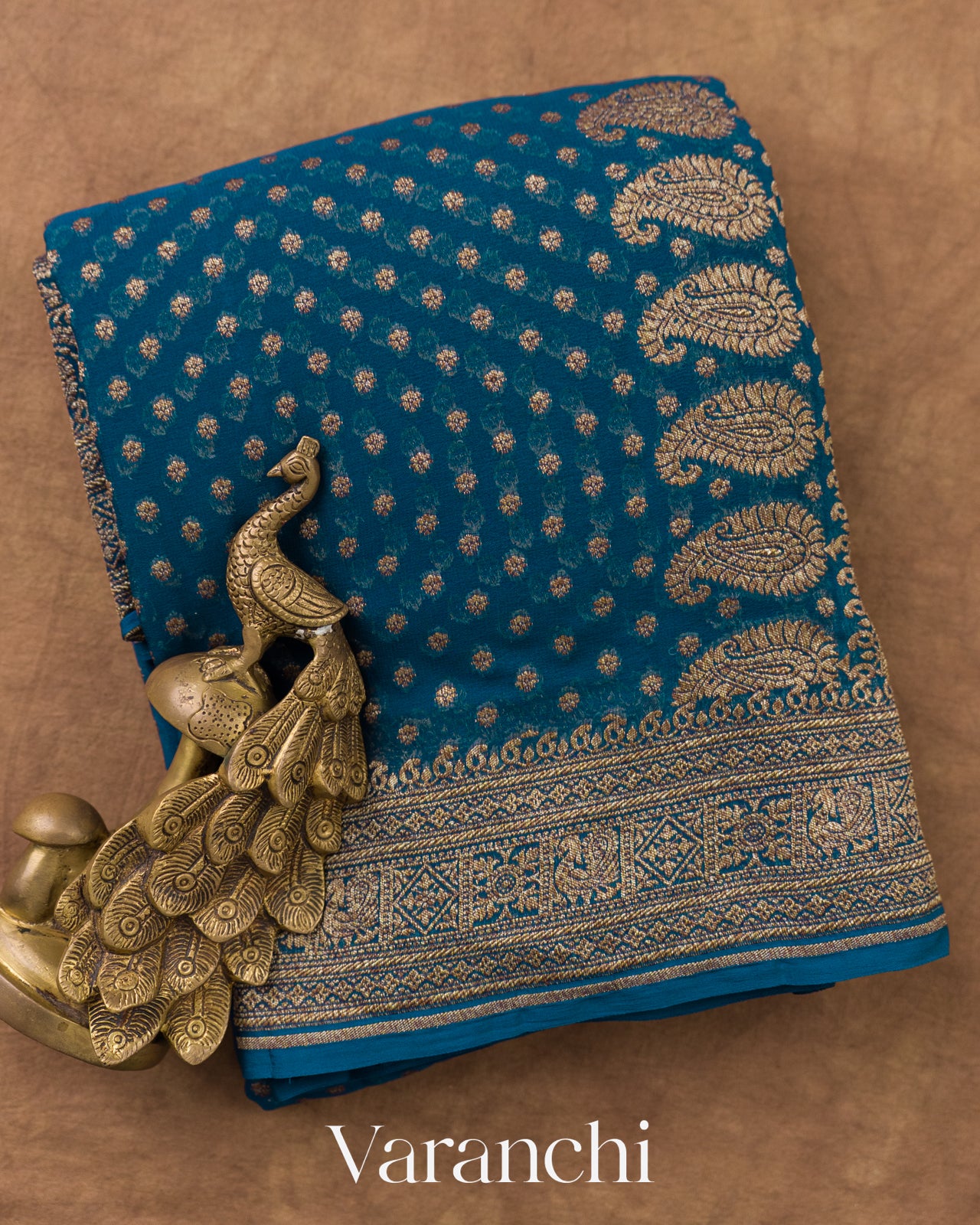 Peacock Blue Pure Khaddi Georgette Silk Handloom Saree