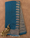 Peacock Blue Pure Khaddi Georgette Silk Saree