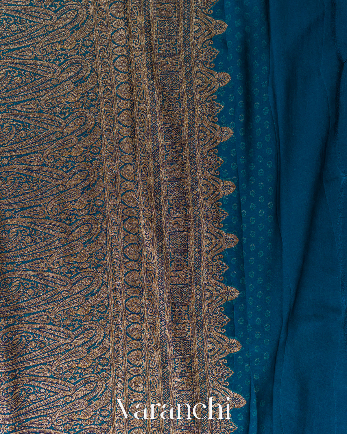 Peacock Blue Pure Khaddi Georgette Silk Saree