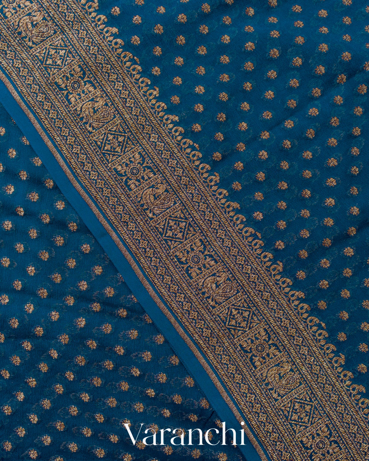 Peacock Blue Pure Khaddi Georgette Silk Handloom Saree