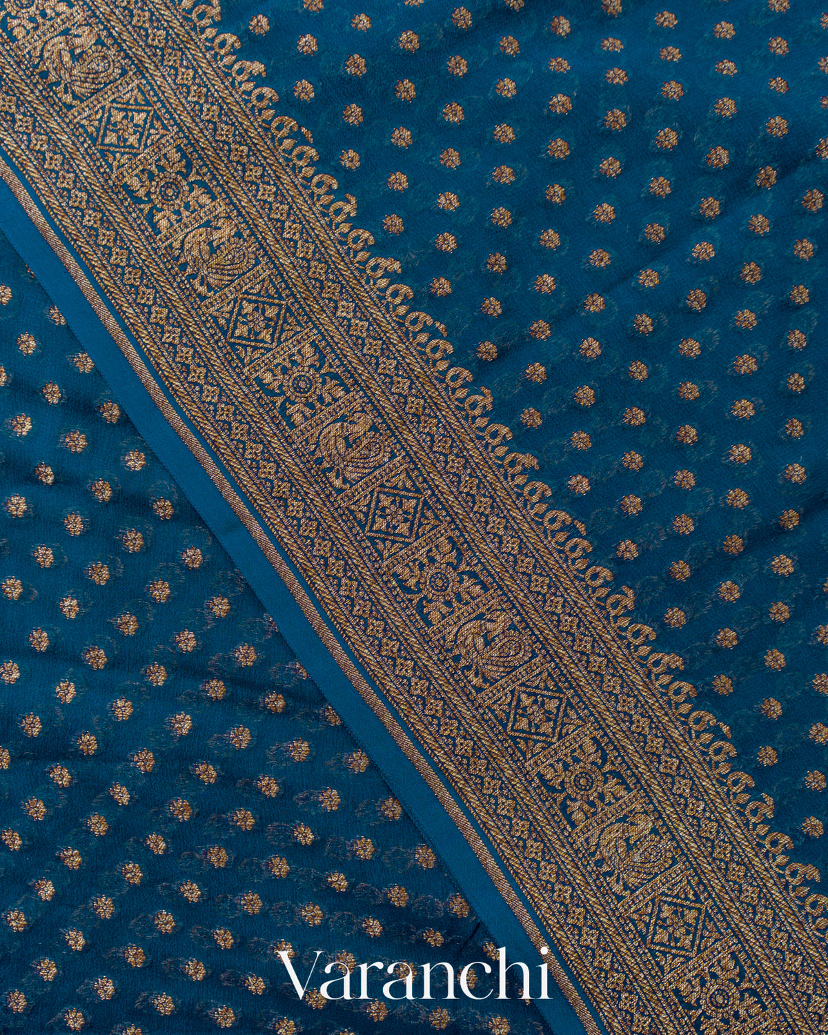 Peacock Blue Pure Khaddi Georgette Silk Saree