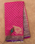 Rani Pink Checkered Pure Khaddi Georgette Silk Handloom Saree