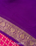Rani Pink Checkered Pure Khaddi Georgette Silk Handloom Saree