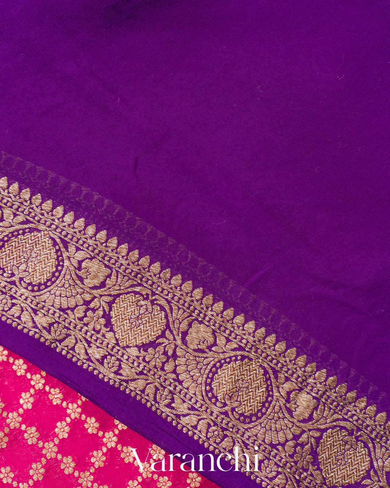 Rani Pink Checkered Pure Khaddi Georgette Silk Handloom Saree
