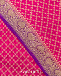 Rani Pink Checkered Pure Khaddi Georgette Silk Handloom Saree