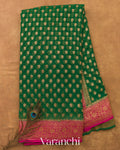 Bottle Green Pure Khaddi Georgette Silk Handloom Saree