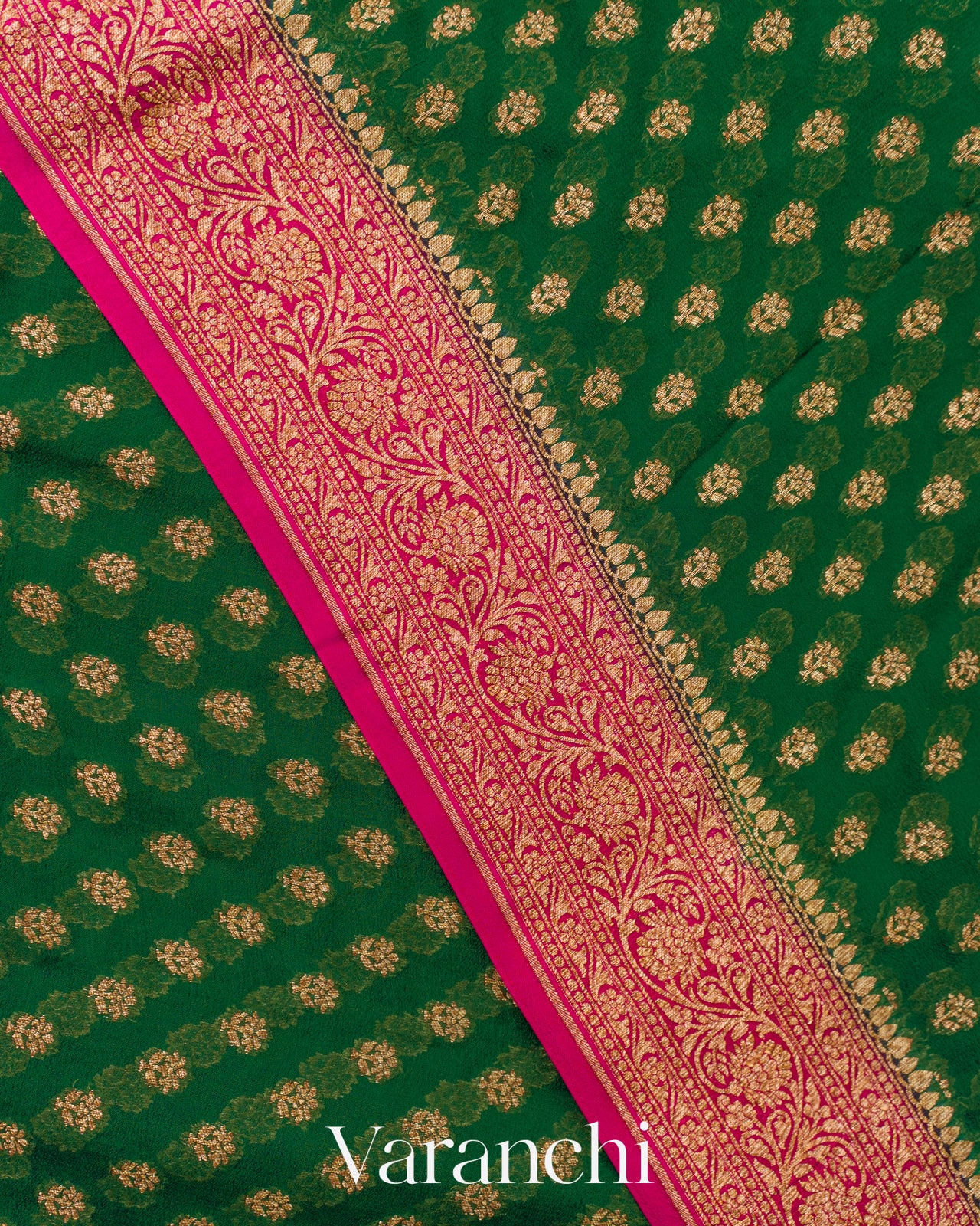 Bottle Green Pure Khaddi Georgette Silk Handloom Saree