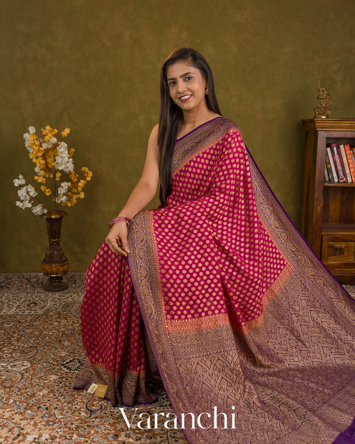 Rani Pink Pure Khaddi Georgette Silk Saree