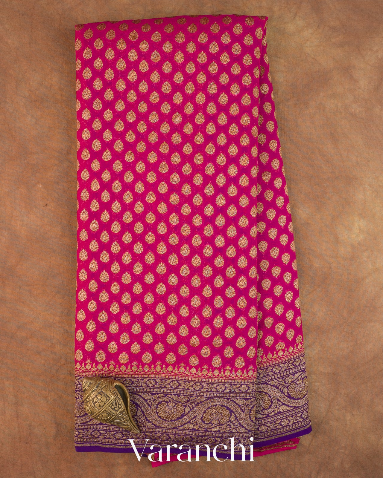 Rani Pink Pure Khaddi Georgette Silk Handloom Saree