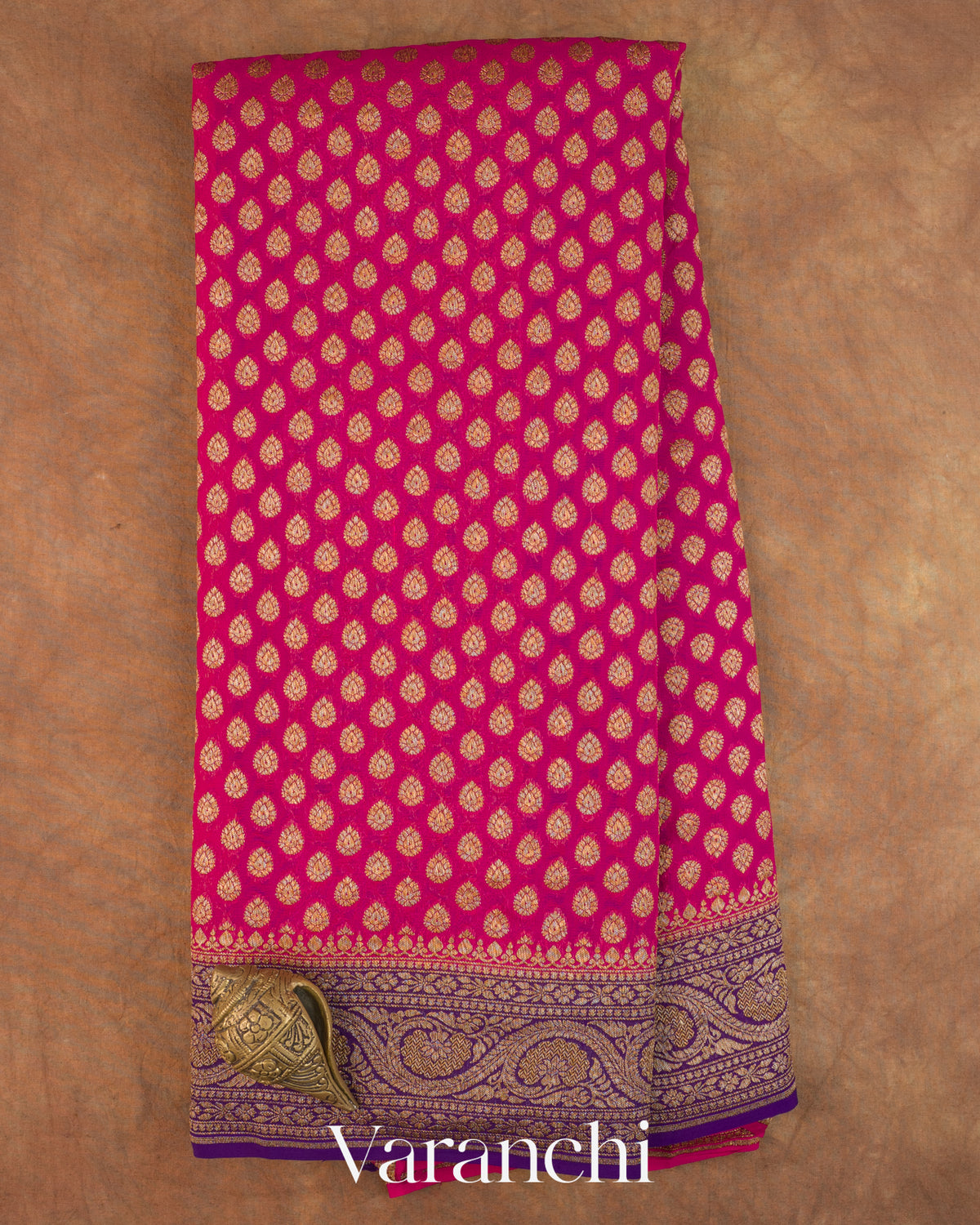 Rani Pink Pure Khaddi Georgette Silk Saree