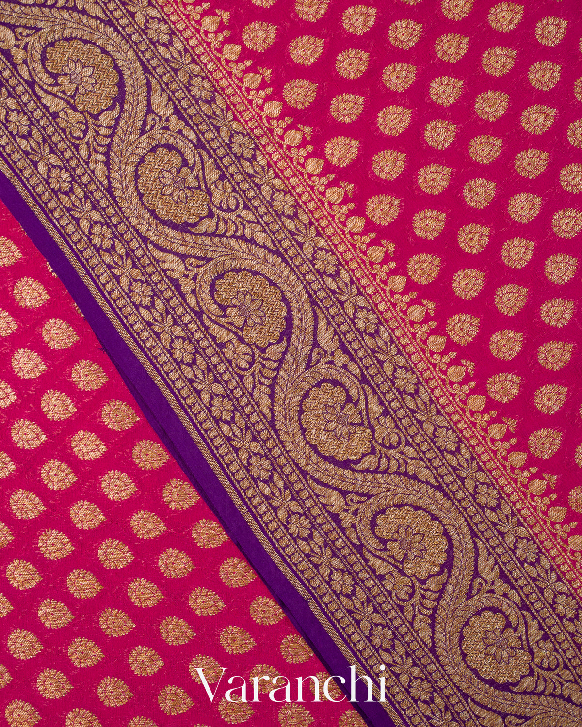 Rani Pink Pure Khaddi Georgette Silk Saree