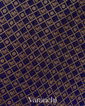 Navy Blue Checkered Pure Khaddi Georgette Silk Handloom Saree