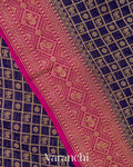 Navy Blue Checkered Pure Khaddi Georgette Silk Handloom Saree