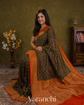Black Floral Jaal Pure Khaddi Georgette Silk Handloom Saree