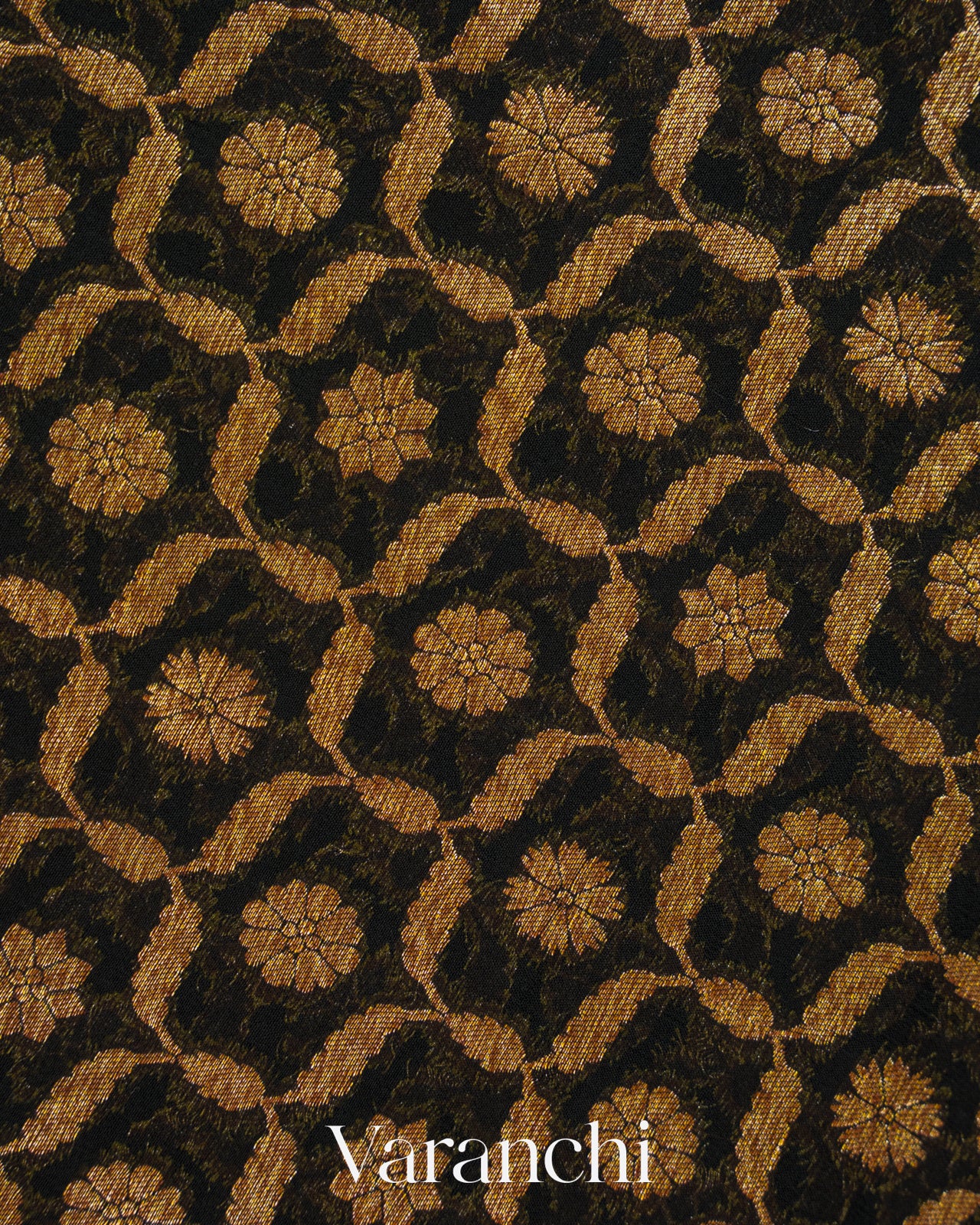 Black Floral Jaal Pure Khaddi Georgette Silk Handloom Saree