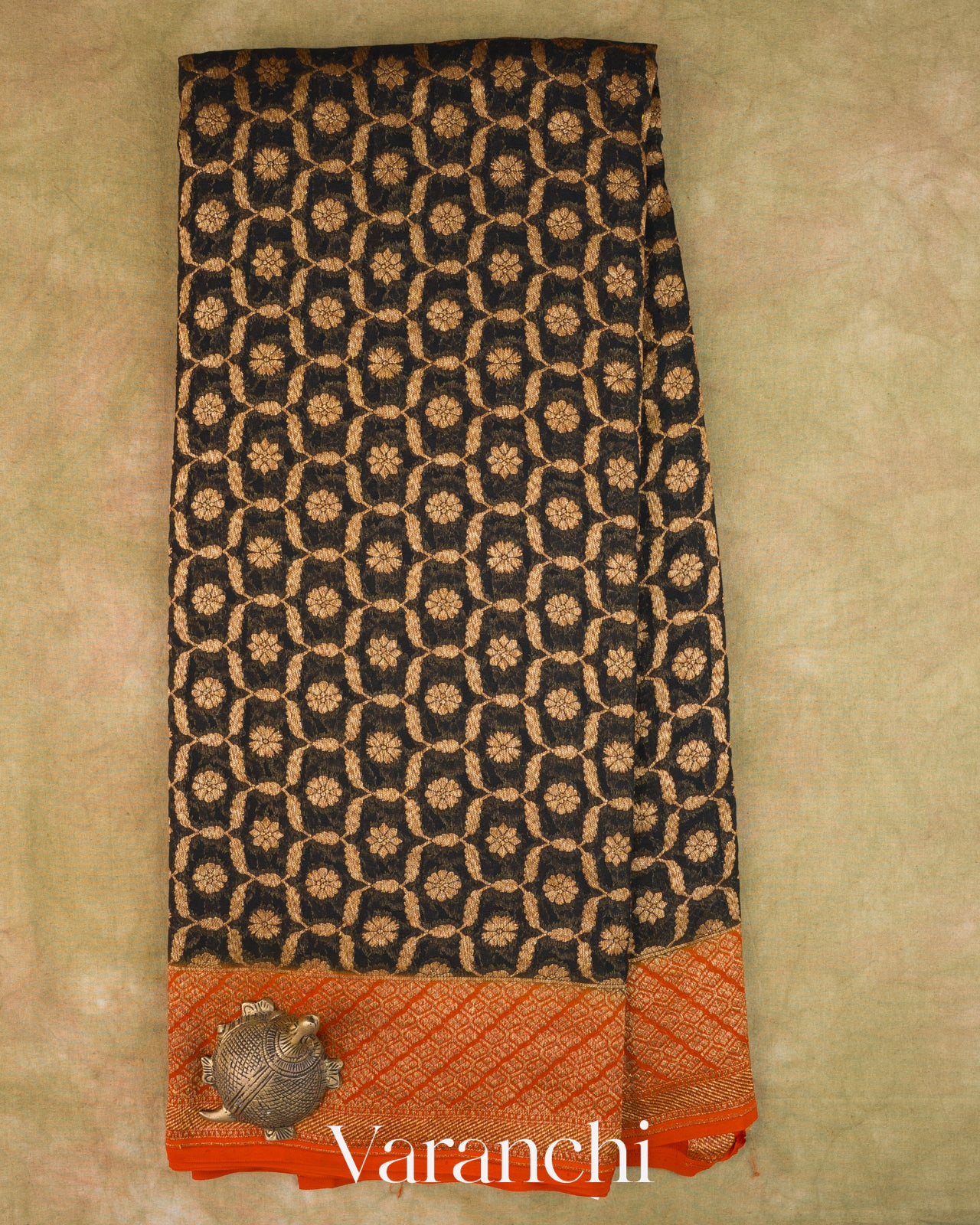 Black Floral Jaal Pure Khaddi Georgette Silk Handloom Saree