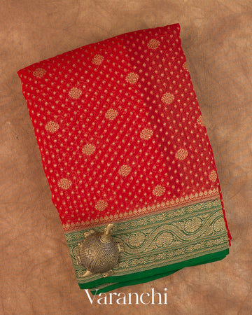 Crimson Red Pure Khaddi Georgette Silk Saree