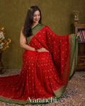 Crimson Red Pure Khaddi Georgette Silk Saree