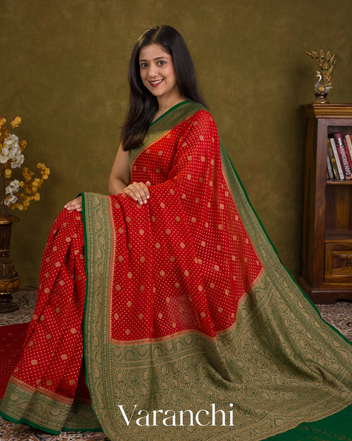 Crimson Red Pure Khaddi Georgette Silk Saree