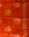 Bright Orange Jamdani Pure Mulberry Silk Handloom Saree
