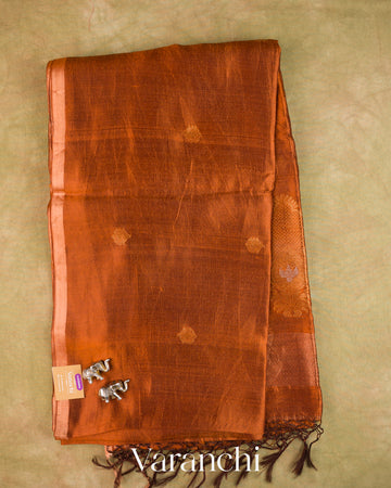 Copper Brown Pure Mulberry Silk Handloom Saree