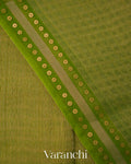 Leafy Green Sequin Pure Muslin Silk Handloom Saree