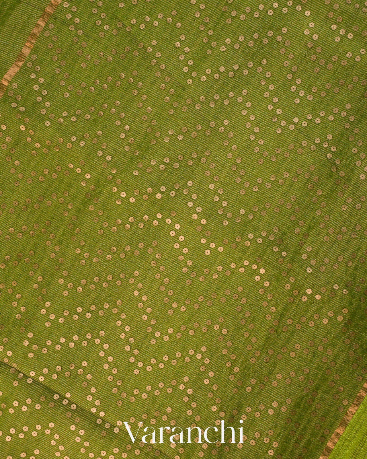 Leafy Green Sequin Pure Muslin Silk Handloom Saree