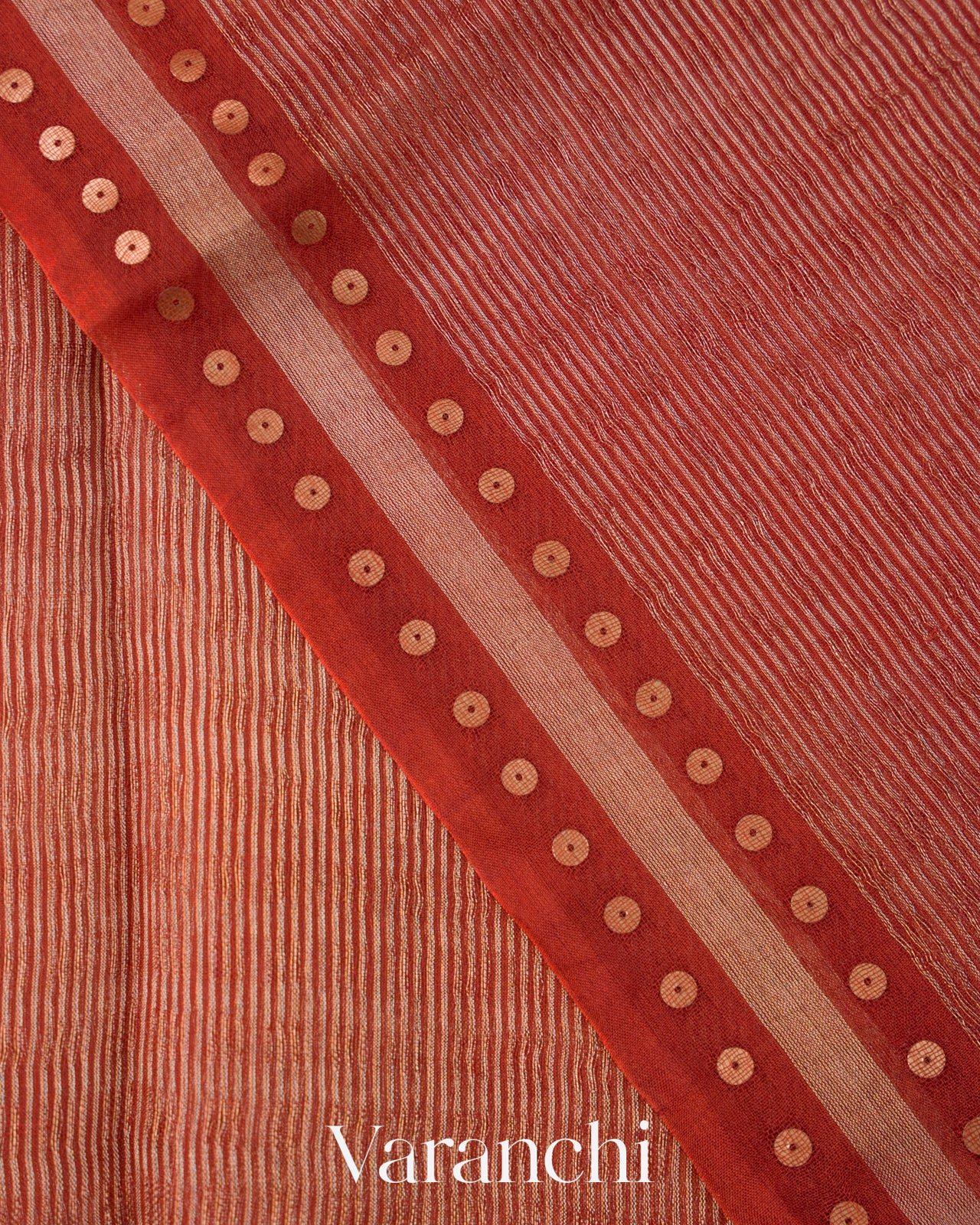 Rust Orange Sequin Embroidery Pure Muslin Silk Handloom Saree