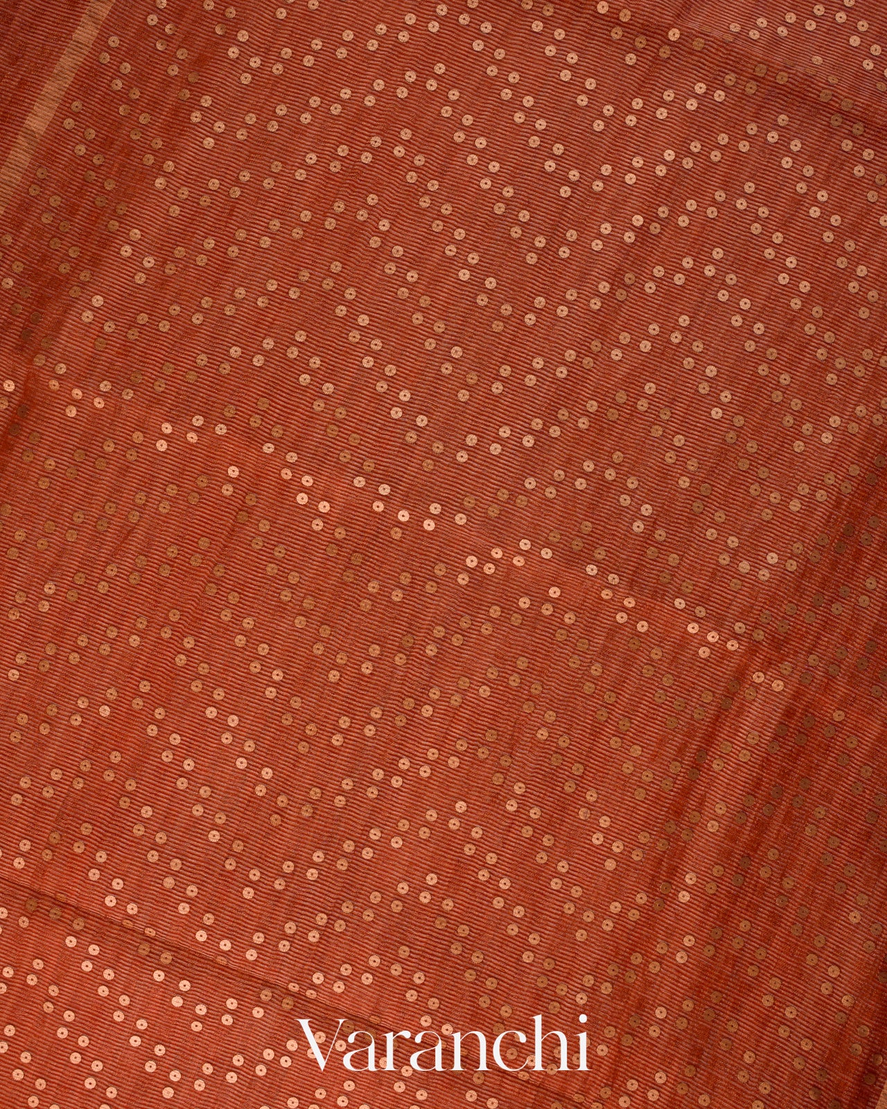 Rust Orange Sequin Embroidery Pure Muslin Silk Handloom Saree
