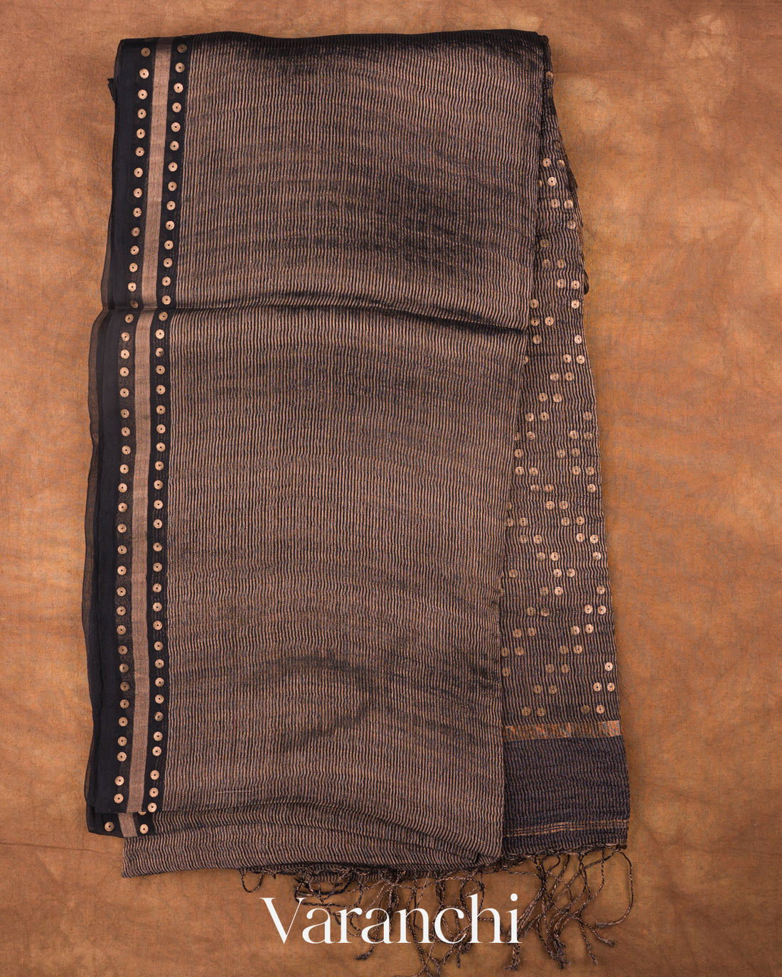 Black with Sequin Embroidery Pure Muslin Silk Handloom Saree