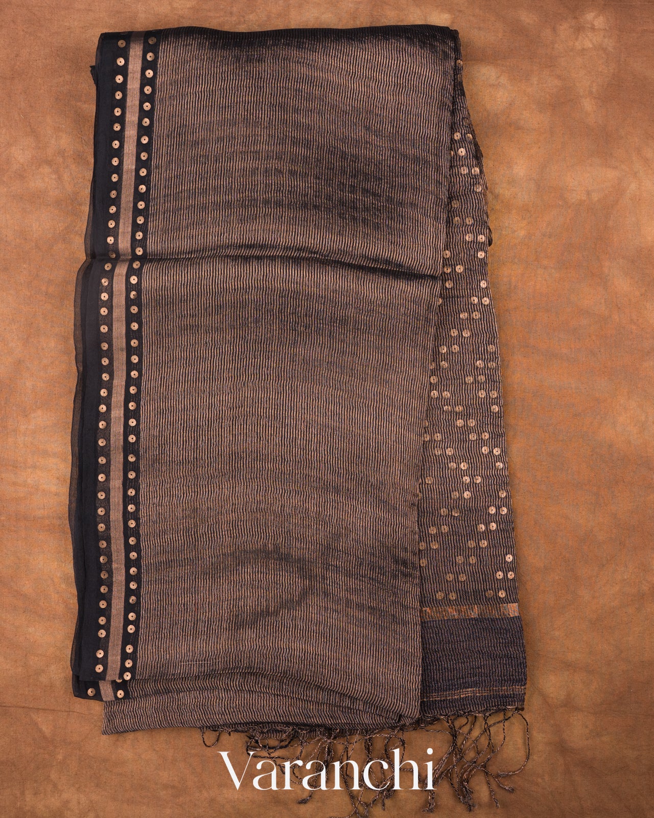 Black with Sequin Embroidery Pure Muslin Silk Handloom Saree