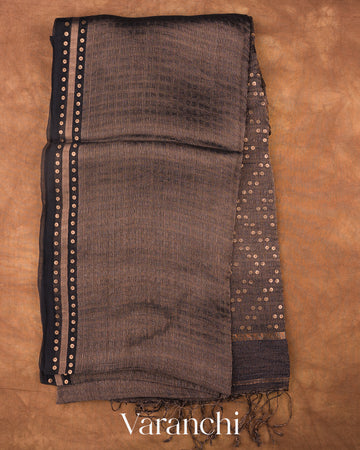 Black with Sequin Embroidery Pure Muslin Silk Handloom Saree