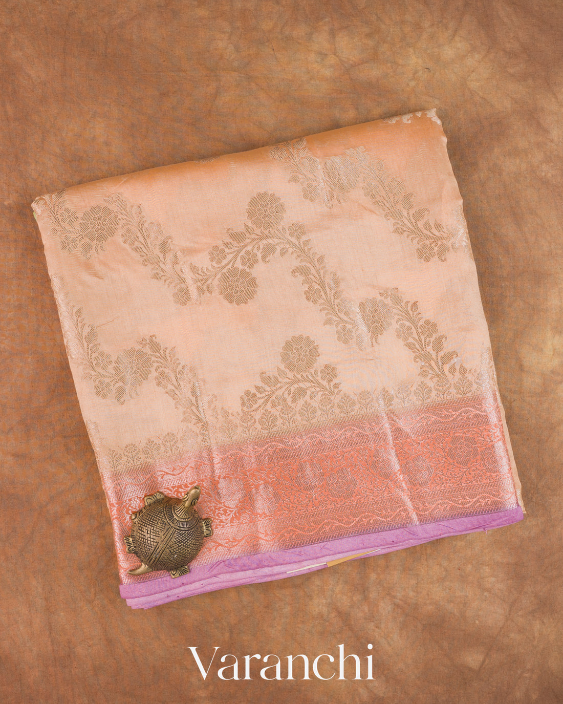 Peach Lehariya Pure Chiniya Silk Saree