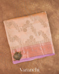 Peach Lehariya Pure Chiniya Silk Saree