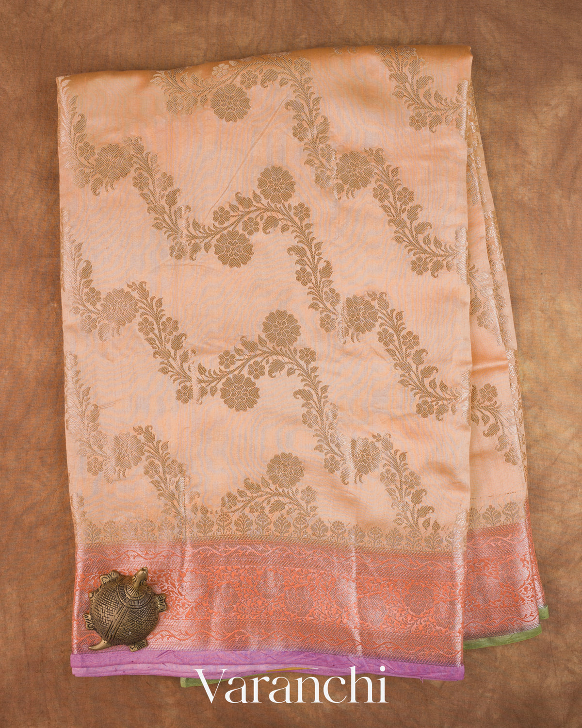 Peach Lehariya Pure Chiniya Silk Saree