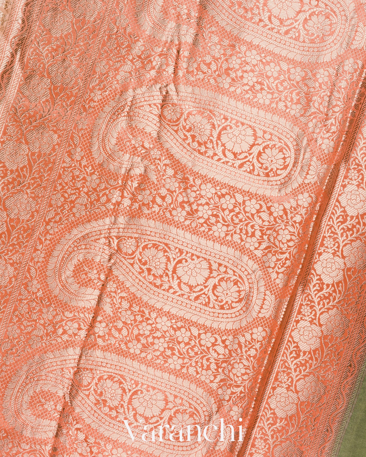 Peach Lehariya Pure Chiniya Silk Saree