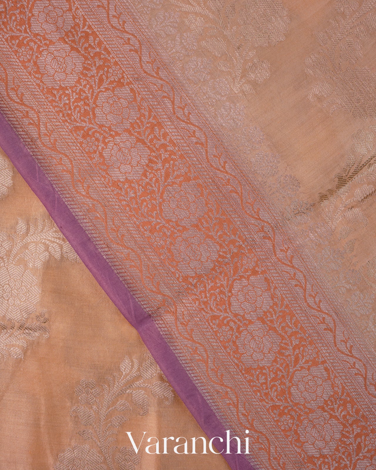 Peach Lehariya Pure Chiniya Silk Saree