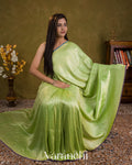 Lime Green Pure Moonga Georgette Tissue Silk Saree