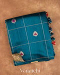 Royal Blue Checkered Pure Raw Silk Handloom Saree