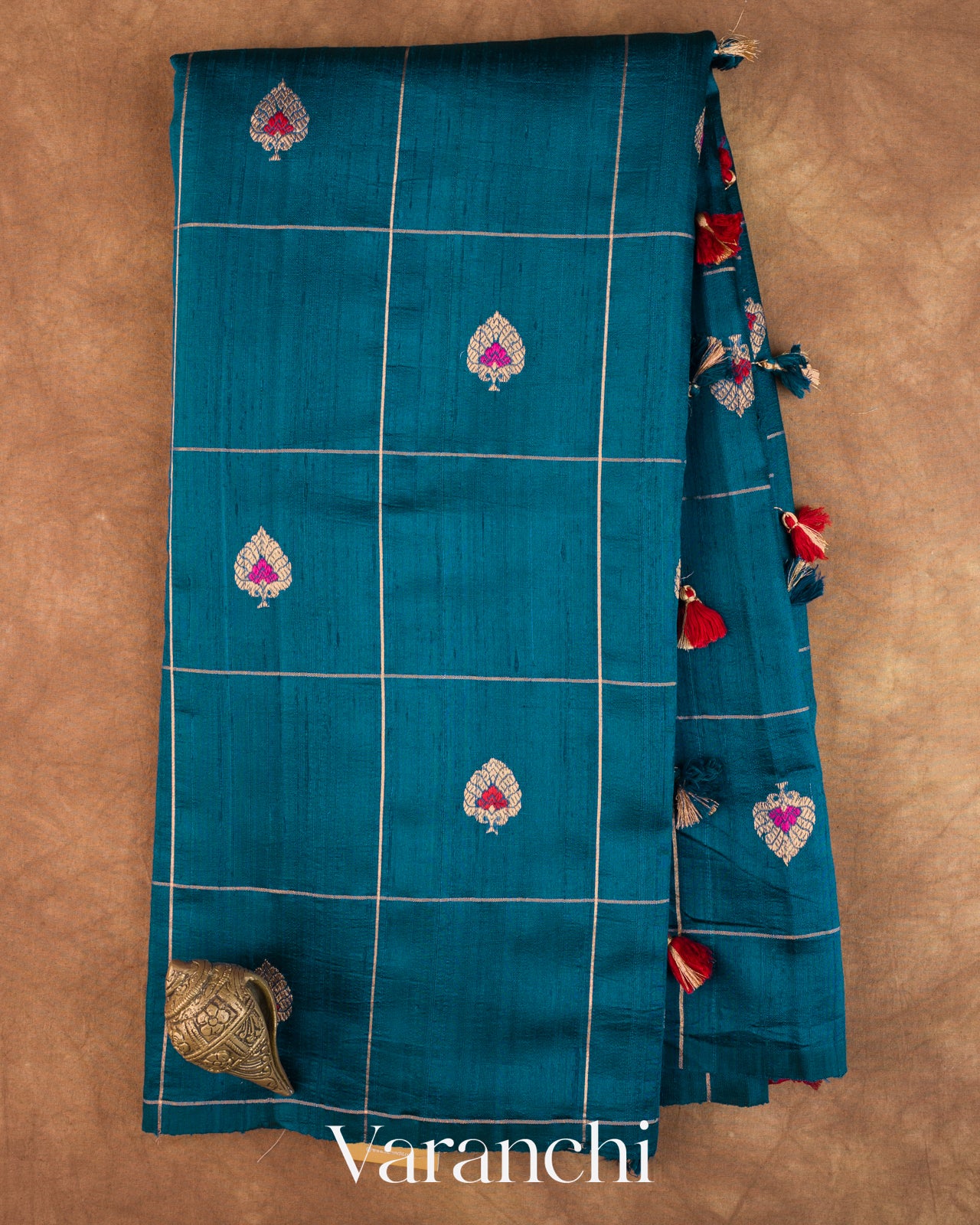 Royal Blue Checkered Pure Raw Silk Handloom Saree