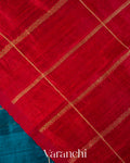 Royal Blue Checkered Pure Raw Silk Handloom Saree