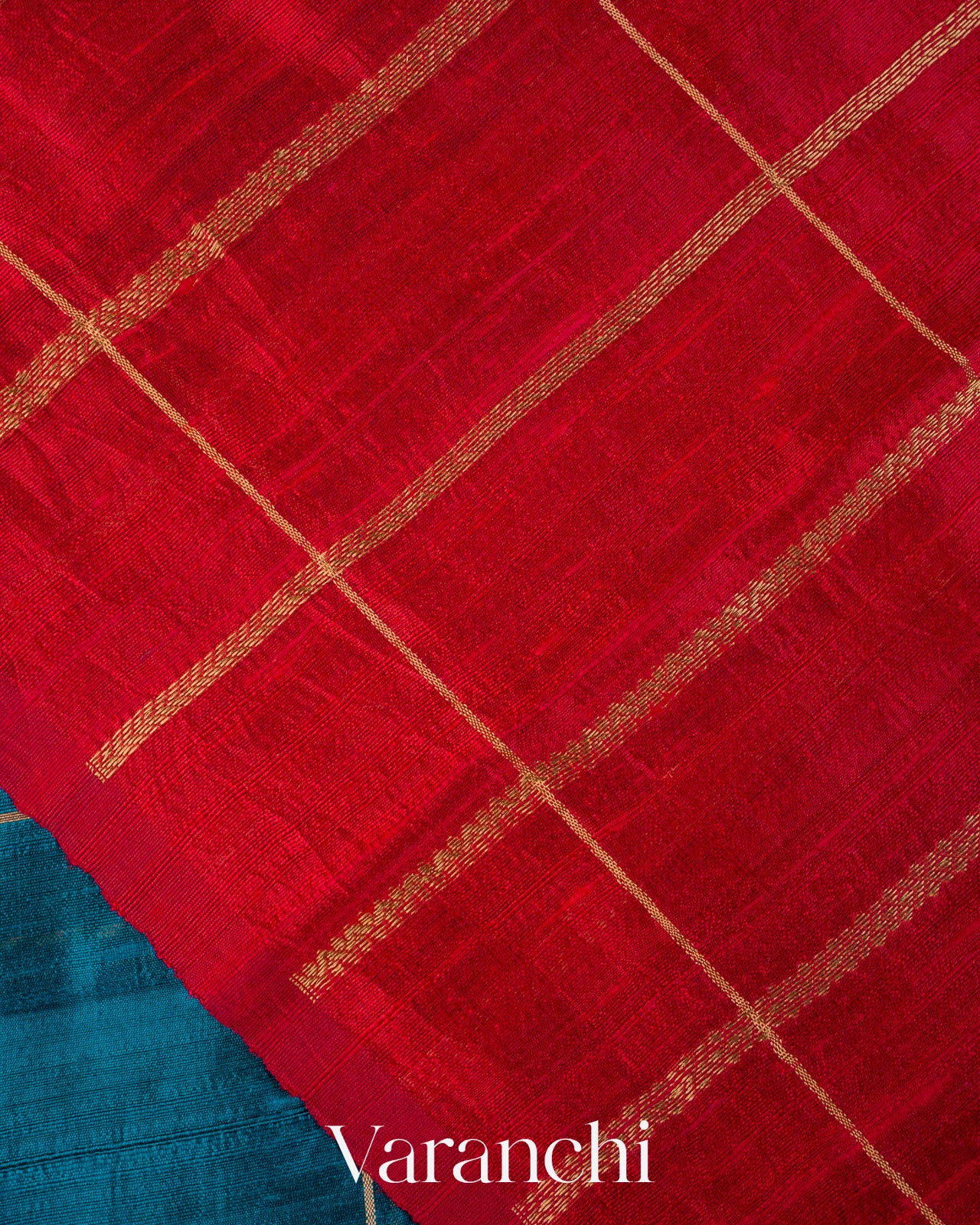 Royal Blue Checkered Pure Raw Silk Handloom Saree