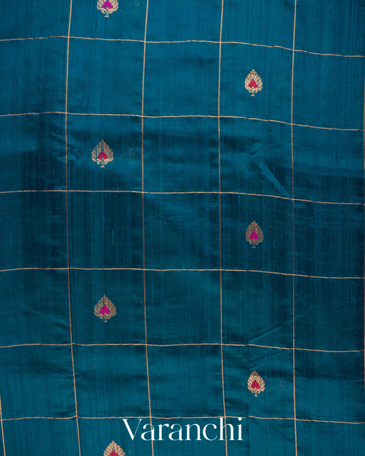 Royal Blue Checkered Pure Raw Silk Handloom Saree