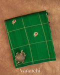 Bottle Green Checkered Pure Raw Silk Handloom Saree