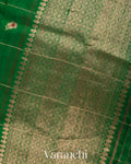 Bottle Green Checkered Pure Raw Silk Handloom Saree