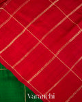 Bottle Green Checkered Pure Raw Silk Handloom Saree