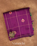 Wine Purple Checkered Butta Pure Raw Silk Handloom Saree