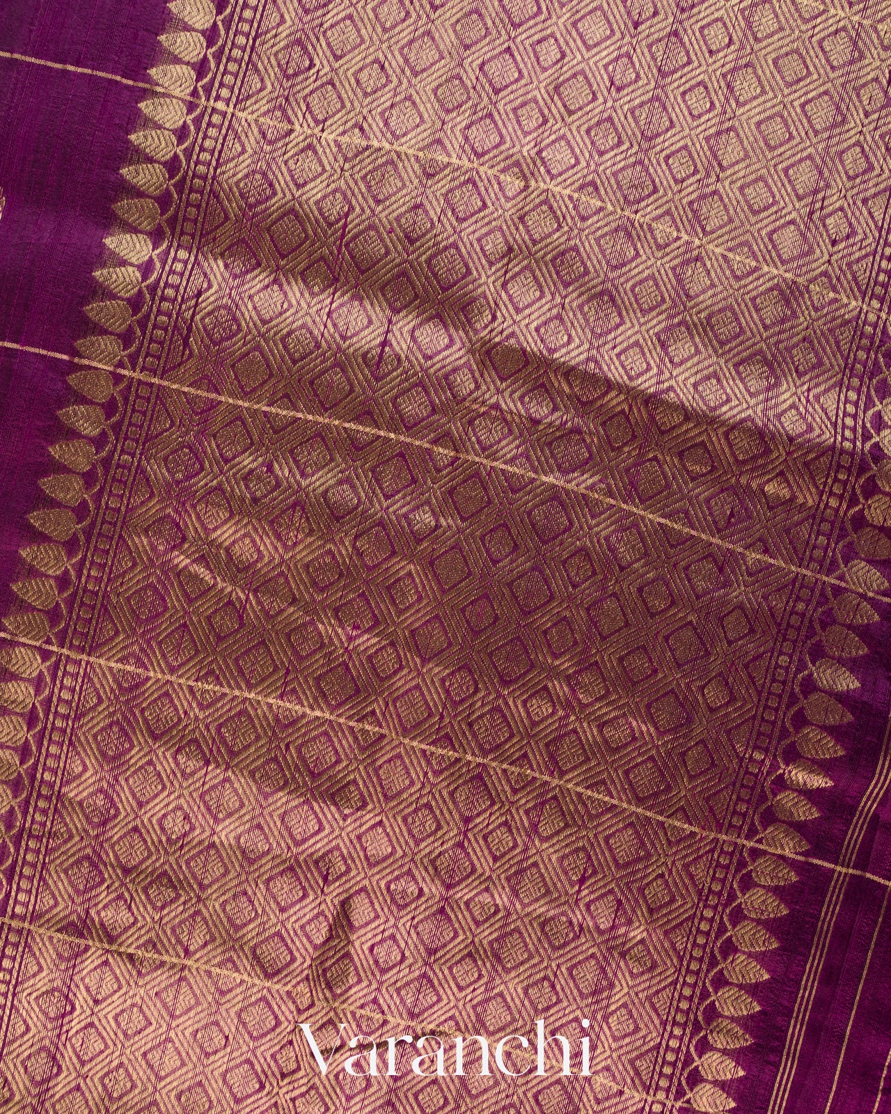 Wine Purple Checkered Butta Pure Raw Silk Handloom Saree