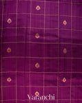 Wine Purple Checkered Butta Pure Raw Silk Handloom Saree